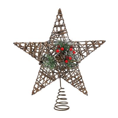 China Christmas Day Decoratiom 12inch Plastic and Iron Christmas Tree Top Decoration Khaki Supplier Christmas Decorations for sale