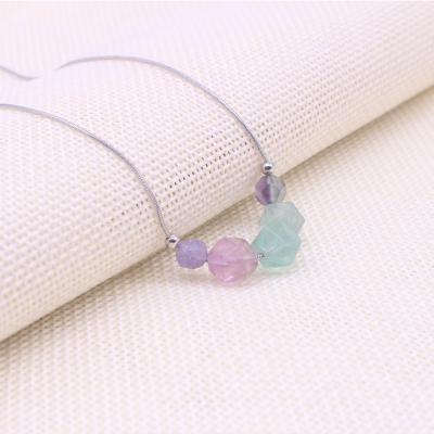 China New Design Curative Stone Natural Healing Flourite Stone Pendant Diamond Cut Faceted Jewelry Necklace For Women Wholesae for sale