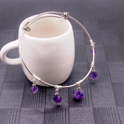 China New Design Stainless Steel Bead Stone Natural Healing Amethyst Adjustable Augmented Crystal Bracelet Wire Natural Pendant Bracelet Pampers Necklace for sale