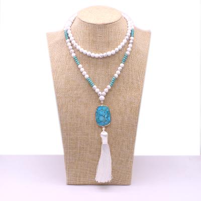 China CLASSIC Hot Sale 6mm Howlite Necklace Sweater Chain Whosale Natural Emperor Turquoise Pendant For Christmas Gift Tassel Jewelry Making for sale