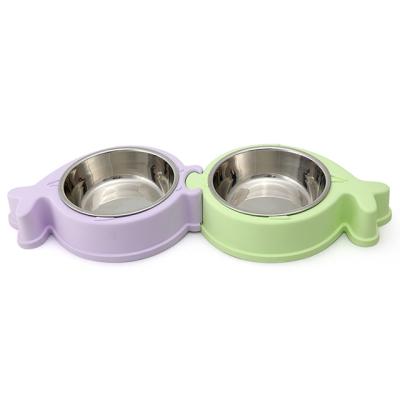 China Sustainable Wholesale Hot Selling Plastic Pet Food Bowl , Double Stainless Steel Dog Bowl for sale