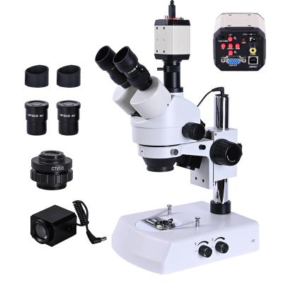 China 7X-45X Zoom Stereo Trinocular Microscope 2k USB VGA CVBS Digital Camera + 1/3 Solder Repair OSL-509 OSL-509 Phone Adapter + LED Light for sale