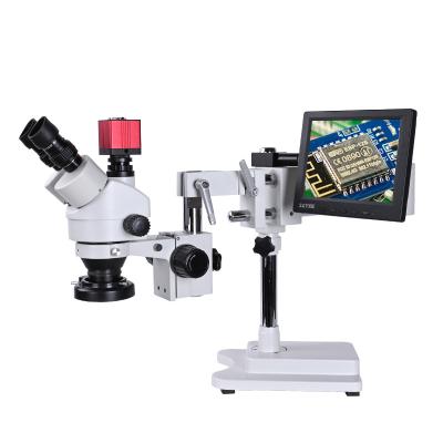 China 7-45X Trinocular Continuous Zoom Stereo Microscope Trinocular Dual Boom Stand Bigger Scope Camera HDMI VGA 8 Inch LCD Display OSL-534 for sale