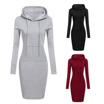 China Wholesale Autumn Women's Casual Long Sleeve Drawstring Hoodie Sweater Dress With Pocket for sale