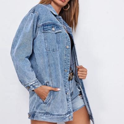 China Anti-wrinkle winter fashion women's oversized denim jacket long denim jacket women for sale