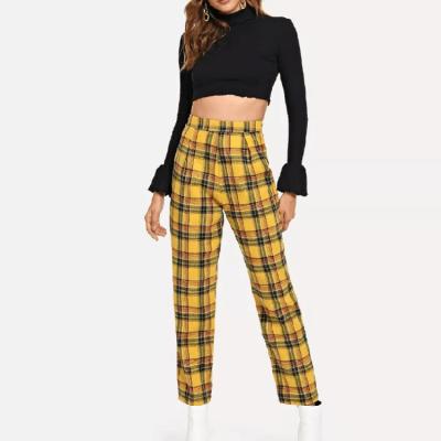 China New Design Anti-pilling High Waist Women Trousers Plaid Pants Women Custom Ladies Long Pants for sale