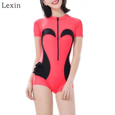 China Breathable Short Sleeve Zip Up Women's Swimwear Flamingos Swimwear One Piece Swimwear for sale