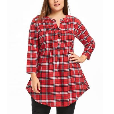 China Viable Plus Size Women Clothing Blouse Cotton Long Sleeve Plaid Shirt for sale