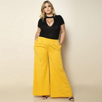 China Sustainable Fashionable Summer Lady High Waist Yellow Casual Pants Women Loose Plus Size Wide Leg Pants With Pocket for sale