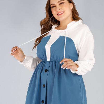 China Plus Size Petal Long Sleeve Hoodie Dress Autumn Loose Viable Color Two Button Elastic Waist Quilted Knee-Length Dresses For Women for sale