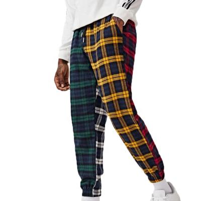 China Anti-Wrinkle Mens Streetwear Cotton Drawstring Sweatpants Pockets Color Plaid Sports Running Pants Quilting Pants for sale