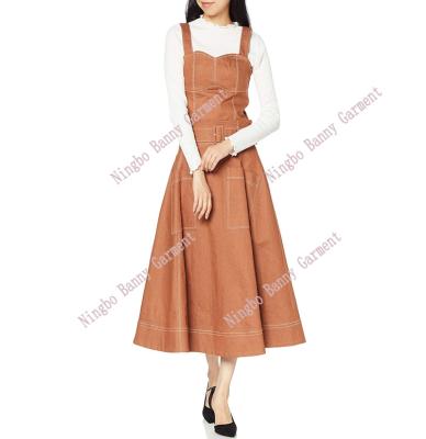 China Anti-wrinkle women denim dress with strap for sale