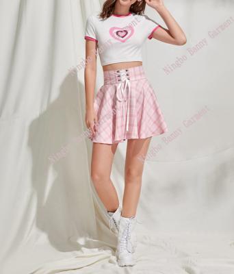 China Breathable Women Lace Up Plaid Flare Skirt for sale