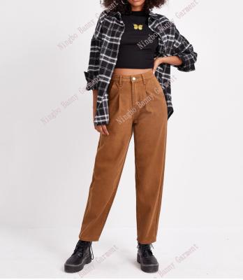 China High Waist Pleat Breathable Mom Jeans for sale