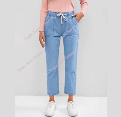 China Women Breathable Drawstring Pocket Vintage Drop Jeans for sale