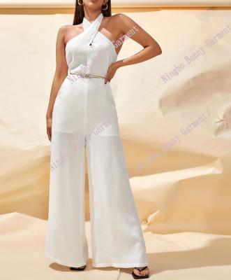 China 100% Polyester Women Tie Back Wide Leg Overalls Without Belt for sale