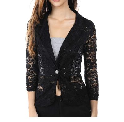 China Jackets Woman Fashion Elegant White V-Neck 3/4 Sleeve Lace Up Sheer Jacket for sale