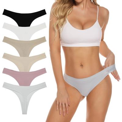 China Anti-Bacterial Customable Logo Seamless Traceless No Show Ice Silk V Shaped Panties Underwear Women Sexy G-String Seamless Thong for Ladies for sale