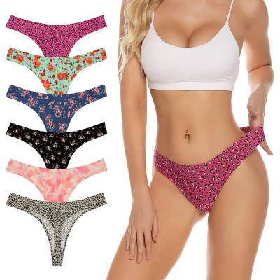 China Anti-Bacterial Sexy Leopard Print Seamless Traceless No Show Ice Silk V Shaped Panties Underwear Women Sexy G-String Seamless Thong for Ladies for sale