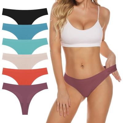 China Anti-Bacterial Various Solid Colors Seamless Traceless No Show Ice Silk V Shaped Panties Underwear Women Sexy G-String Seamless Thong for Lady for sale