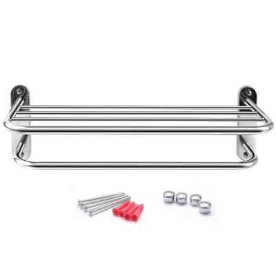 China Stainless Steel 24inch Double Layer Modern Wall Mounted Polish Towel Rack for sale