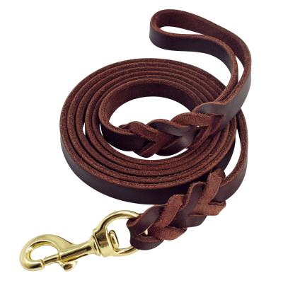 China DETACHED Nibao Braided Real Leather Dog Leash Training Walking Leads For Medium Large Dogs for sale