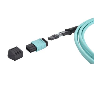 China FTTX 12 Core 20/125 Fiber OM3 Patch Cord Male Female Cable MPO/MTP for sale