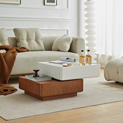 China (Other) Swivelable Nordic Elegant Italian Living Room Furniture Drawer Storage Lacquered Wooden MDF Coffee Table for sale