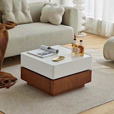 China Modern Square Adjustable White Rotatable Wooden Tea Lacquer Coffee Table (Other) For Living Room Furniture for sale