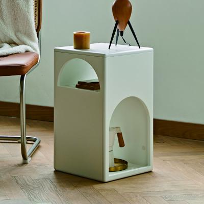 China Elegant Minimalist Cream White Lacquer Design Sleek Side Tables Wood For Modern Living Room for sale