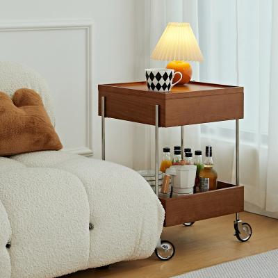 China Easily Movable Home Furniture Trolley With Wheels Decorations Wooden Side Table Side Cabinet Modern Tables Bedroom for sale