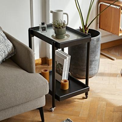 China Nordic Furniture Living Room End Tables Sofa Cart Movable Trolley Side Tables Minimalist Easily Movable With Wheels for sale