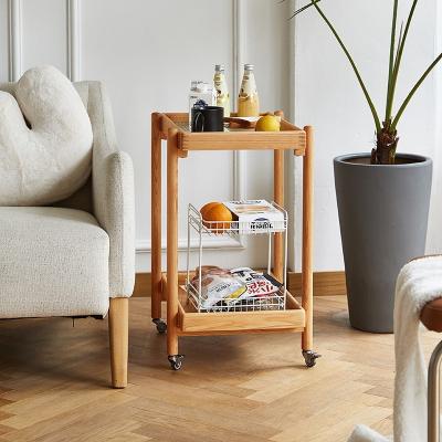 China Hot Selling Solid Wood End Table Easily Movable With Wheels Sofa Side Table For Home Hotel Furniture for sale