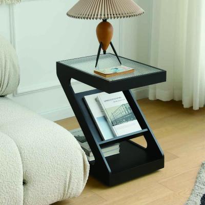 China Modern High Quality Glass Rolling Factory Table Nightstand Side Bedside Table for sale