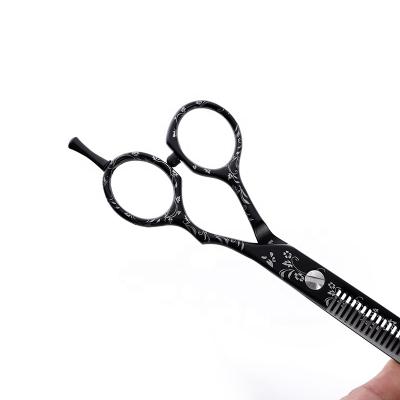 China Viable Professional Hair Cutting Stainless Steel Thinning Scissors Set Black 6.0 Inch Haircut Barber Cutter Scissors for sale