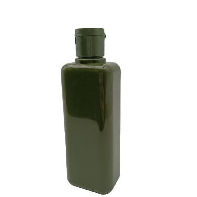 China Factory Square 200ml PET Skin Care Cosmetic Bottle Custom Daily Simple Packaging Dark Green Plastic Bottle for sale