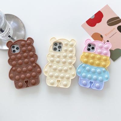 China Cute 3D Cartoon Shockproof Bear Silicone Bubble Bumpy Person Pops It Phone Case For iPhone 12 for sale