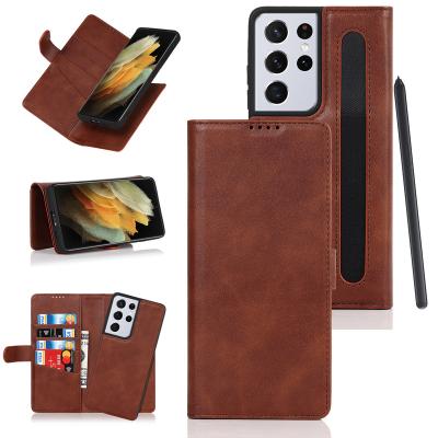 China Luxury Shockproof 2 in 1 Detachable Wallet Leather Phone Case for Samsung S21 ultra with S Pen Slot for sale