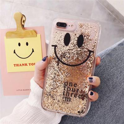 China Glitter Liquid Gold Quicksand Smile Face Pattern Shockproof Phone Case For iPhone 13 for sale