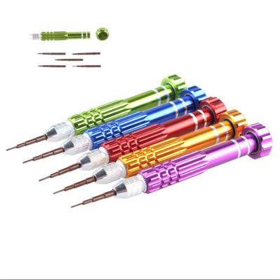 China Aluminum + S2 Steel 5 in 1 Aluminum Cell Phone S2 Repair Disassemble Tool Precision Screwdriver Set with Aluminum Red Head Bit for sale