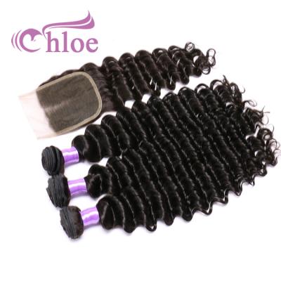 China Full Thick From Weft To End Chloe Newness Remy Raw Hair Weave Factory Price Guangzhou100 Deep Wave Hair Extension for sale