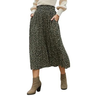 China Anti Static Hot Selling Casual High Waist Printing Floral Pockets Pleated Women Skirts for sale