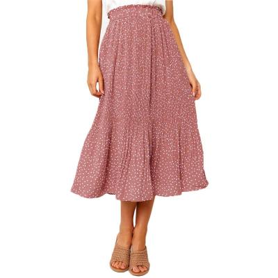 China Plus Size Polka Dot Pleated Pockets Floral Swing Midi Skirt Anti-Static Light Fashion High Waisted for sale