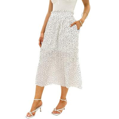 China New Design Custom Made Anti-Static High Waist Polka Dot Pleated Printing Floral Midi Swing Skirt With Pockets for sale