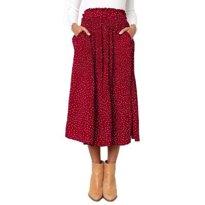 China Casual Plus Size High Waisted Anti-Static Elegant Pencil Printing Floral Polka Dot Pleated Midi Skirts For Women for sale