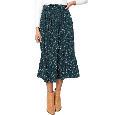 China Polka Dot Pleated Pockets Swing Clothing Women Floral Skirt Latest Design Anti-Static Casual High Waist for sale