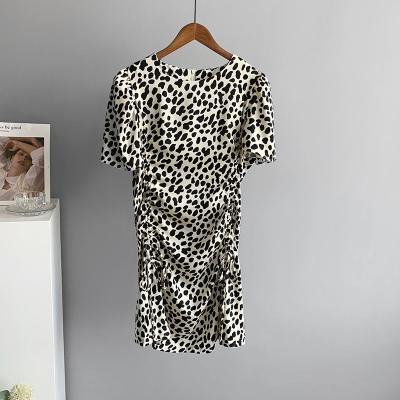 China Anti-static fashionable O-neck cotton sexy leopard drawstring printing floral zipper split dress for women for sale