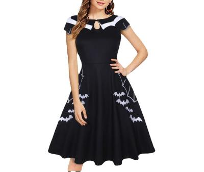 China 2021 Breathable Halloween Bat Embroidery Plus Size Temperament Color Women's Retro Dress for sale