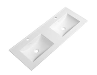 China Wholesale Cheap White Bathroom Vanity Rectangle Cabinet Countertop Two Sinks Modern Ceramic Slim Double Sink Porcelain for sale