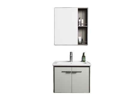 China Modern PVC Material Modern Bathroom Ceramic Wash Basin Cabinet Waterproof Mirrored Cabinets for sale